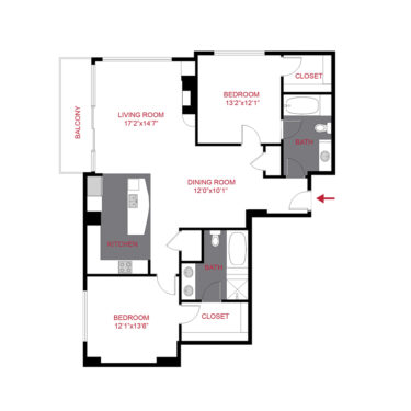 Rendering of the Birch floor plan with 2 bedroom[s] and 2 bathroom[s] at The Seasons at Cherry Creek - Cedar