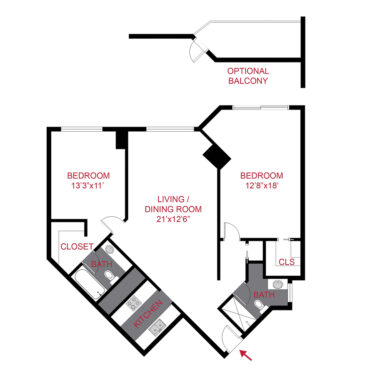 Rendering of the Flagstaff floor plan with 2 bedroom[s] and 2 bathroom[s] at The Seasons at Cherry Creek - Aspen & Birch