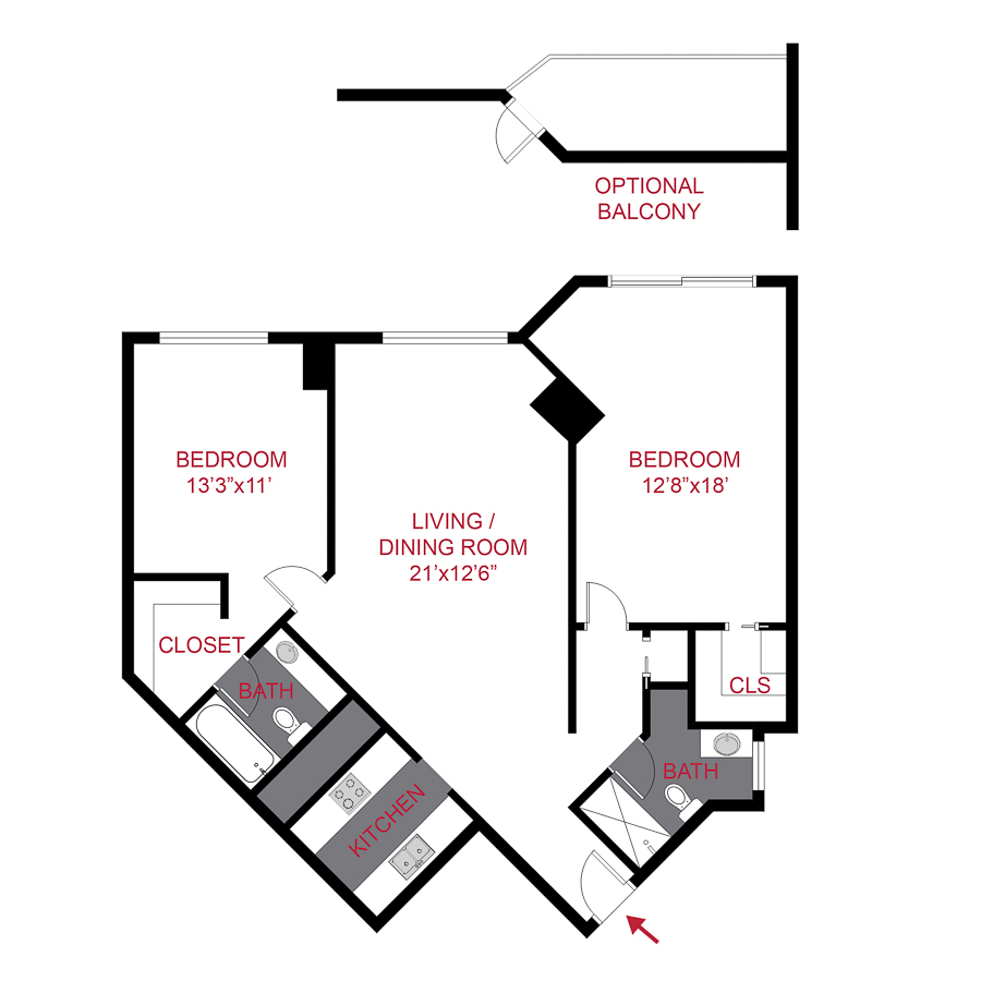 Rendering of the Flagstaff floor plan with 2 bedroom[s] and 2 bathroom[s] at The Seasons of Cherry Creek (Aspen/Birch)