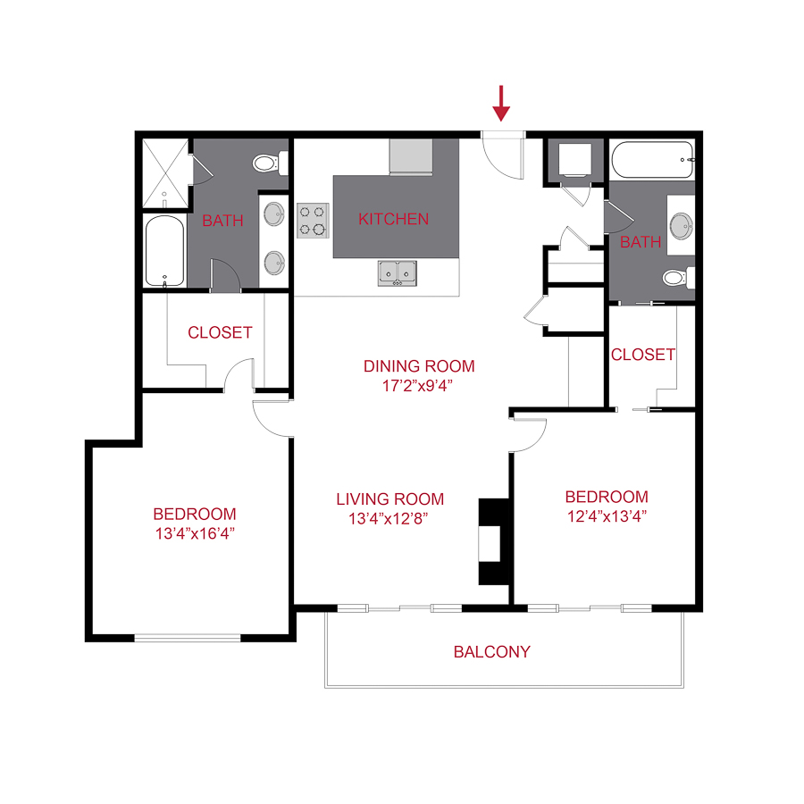 Rendering of the Cook floor plan with 2 bedroom[s] and 2 bathroom[s] at The Seasons at Cherry Creek